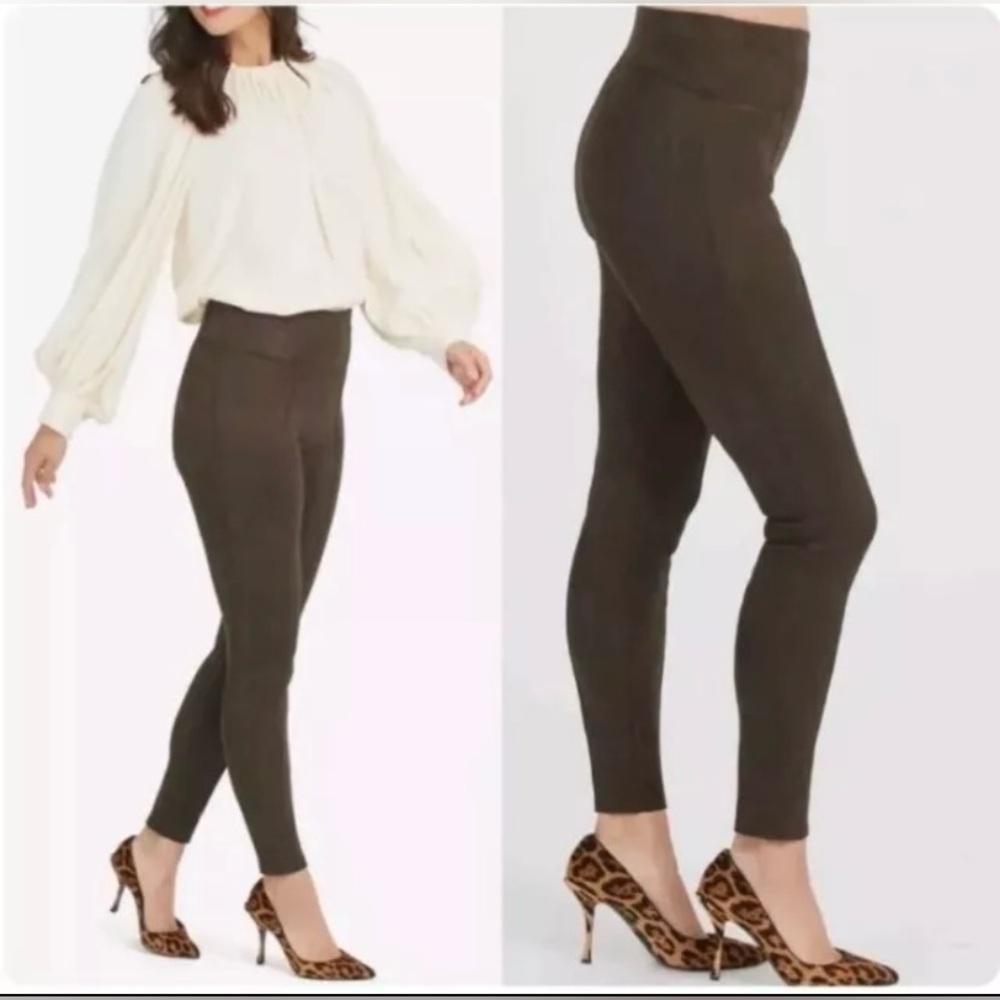 SPANX High Waist Faux Suede Leggings Chocolate Brown M Slimming